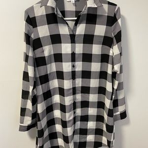 Long sheer black and white checkered blouse